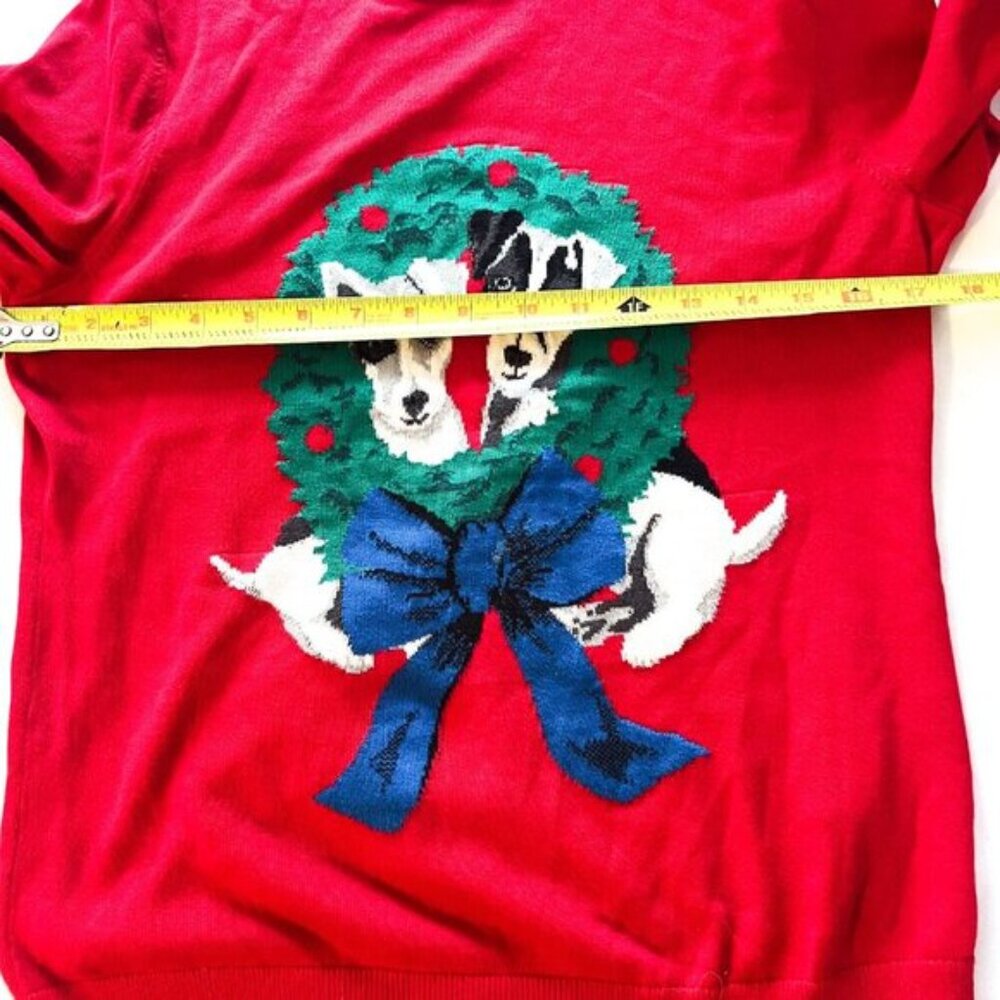 Lands' End Christmas Holiday Dog Wreath Red Sweater Pet Lovers | Knit Festive S - Picture 6 of 10